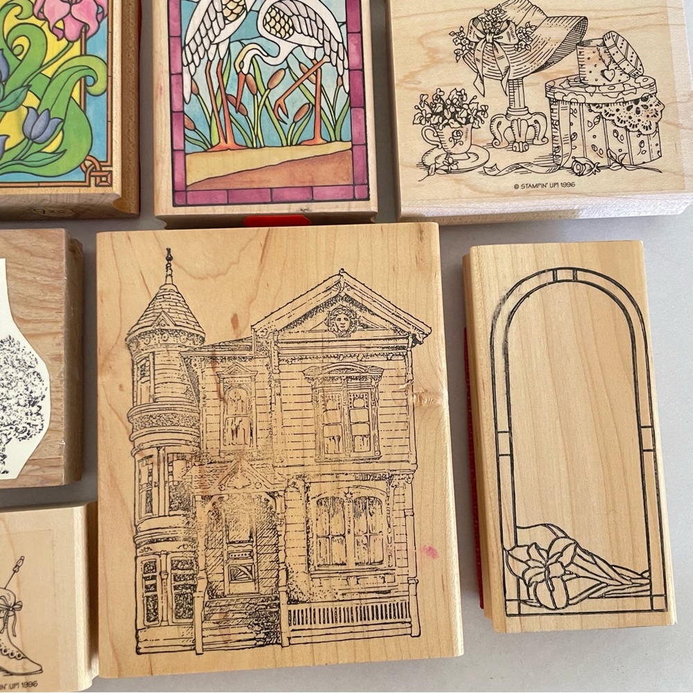 PSX Stampin Up Rubber Wood Mount Victorian House Lot Floral Stained Glass - Picture 11 of 12